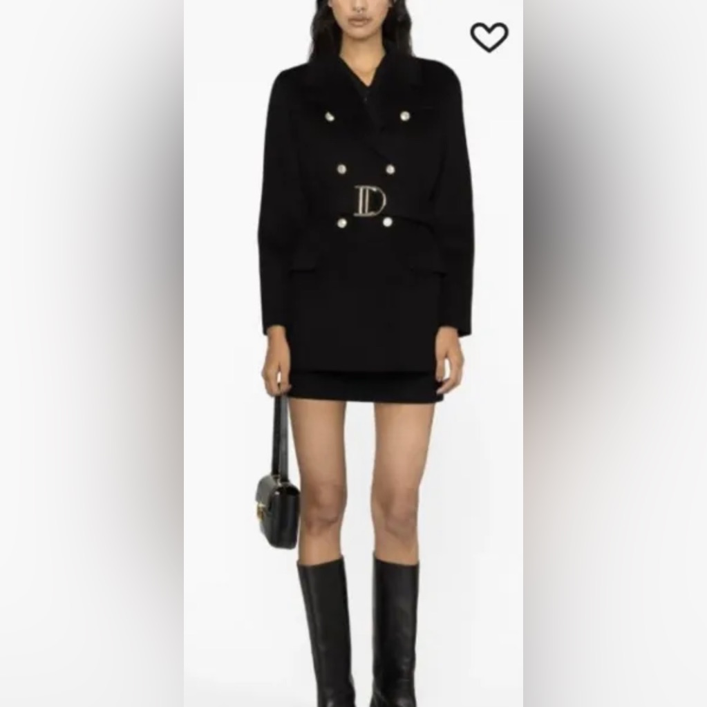 New Maje Geovial Belted Double-Breasted Wool Coat In Black Size 40/ L